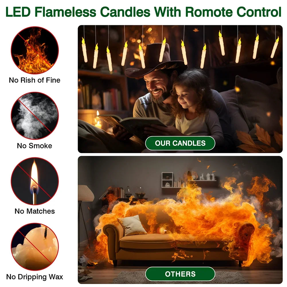Halloween Decoration Floating LED Candles 12/24Pc Flameless Flicker Candle with Magic Wand Remote Control For Christmas Birthday - Charlie Dolly