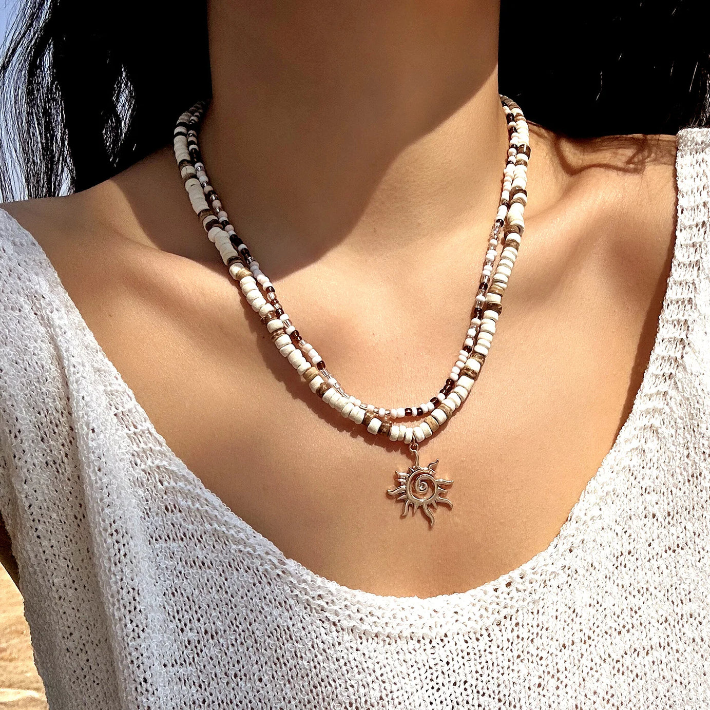 Shell, Starfish and Heart Bowknot Double Layer Choker