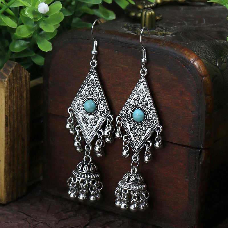 53 Styles Bohemian Vintage Tibetan Silver Geometric Drop Earrings For Women Ethnic Blue Stone Tassel Dangle Earrings Jewelry - Charlie Dolly