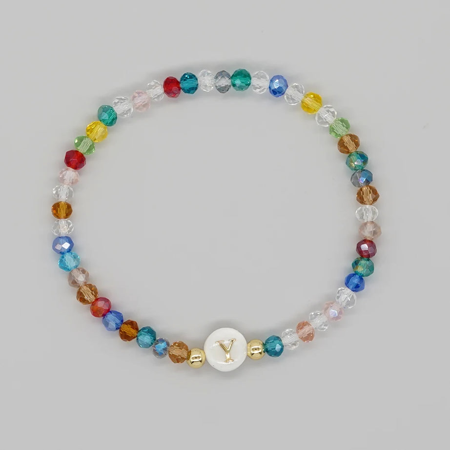 Crystal and Shell Initial Letter A to Z Boho Bracelet