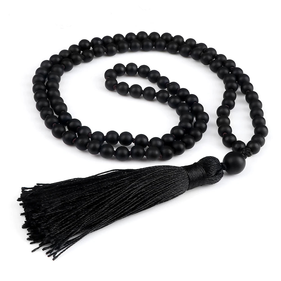 Men Natural Malachite Stones Necklaces Boho 108 Tiger Eye Beads Handmade Necklace with Tassel Yoga Medit Jewelry Gifts For Women - Charlie Dolly