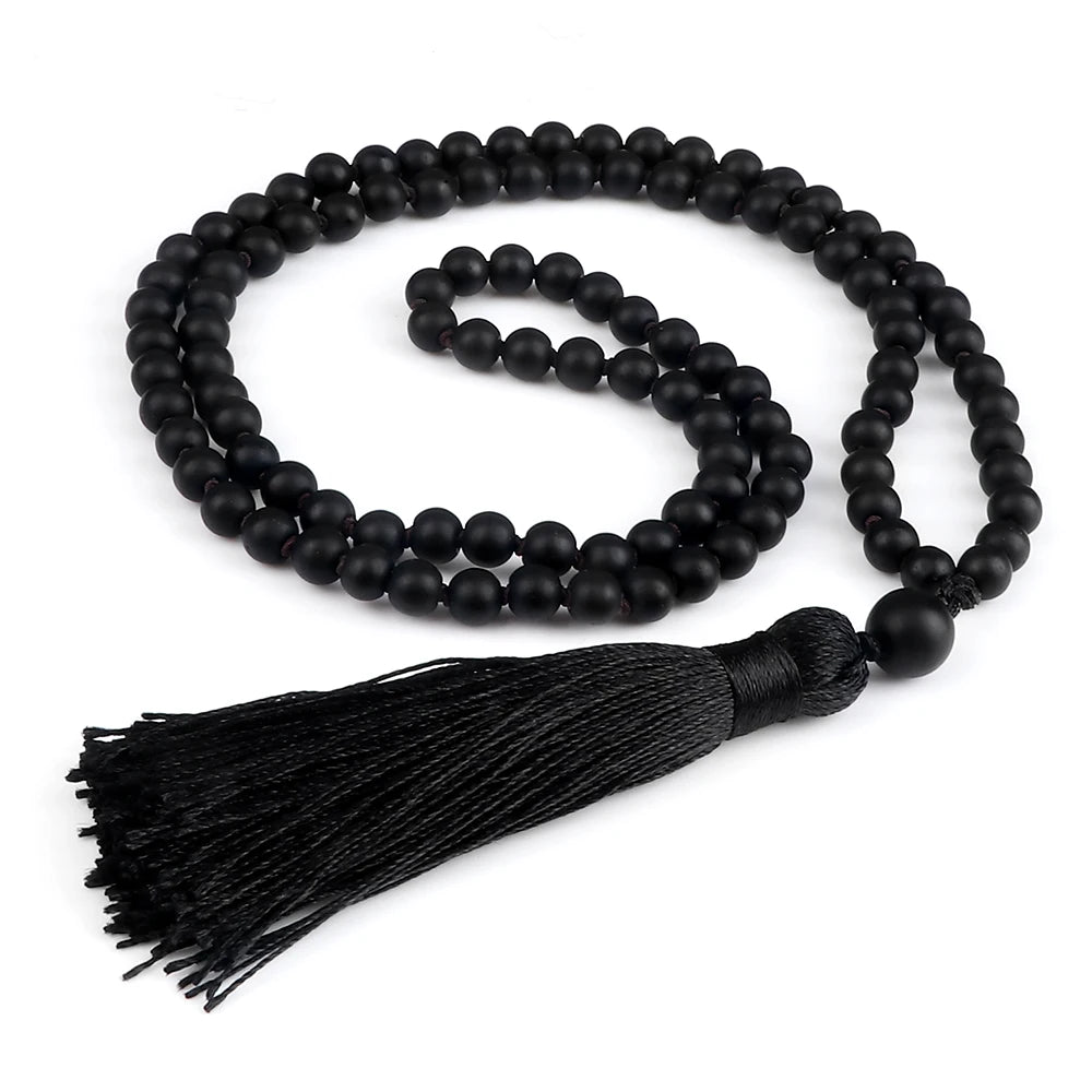 Men Natural Malachite Stones Necklaces Boho 108 Tiger Eye Beads Handmade Necklace with Tassel Yoga Medit Jewelry Gifts For Women