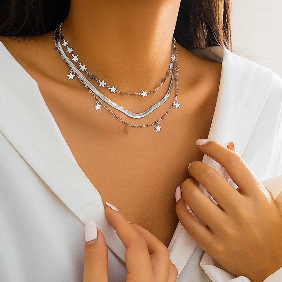 Gold Heart Multilayer Pendant Necklace Set Jewelry