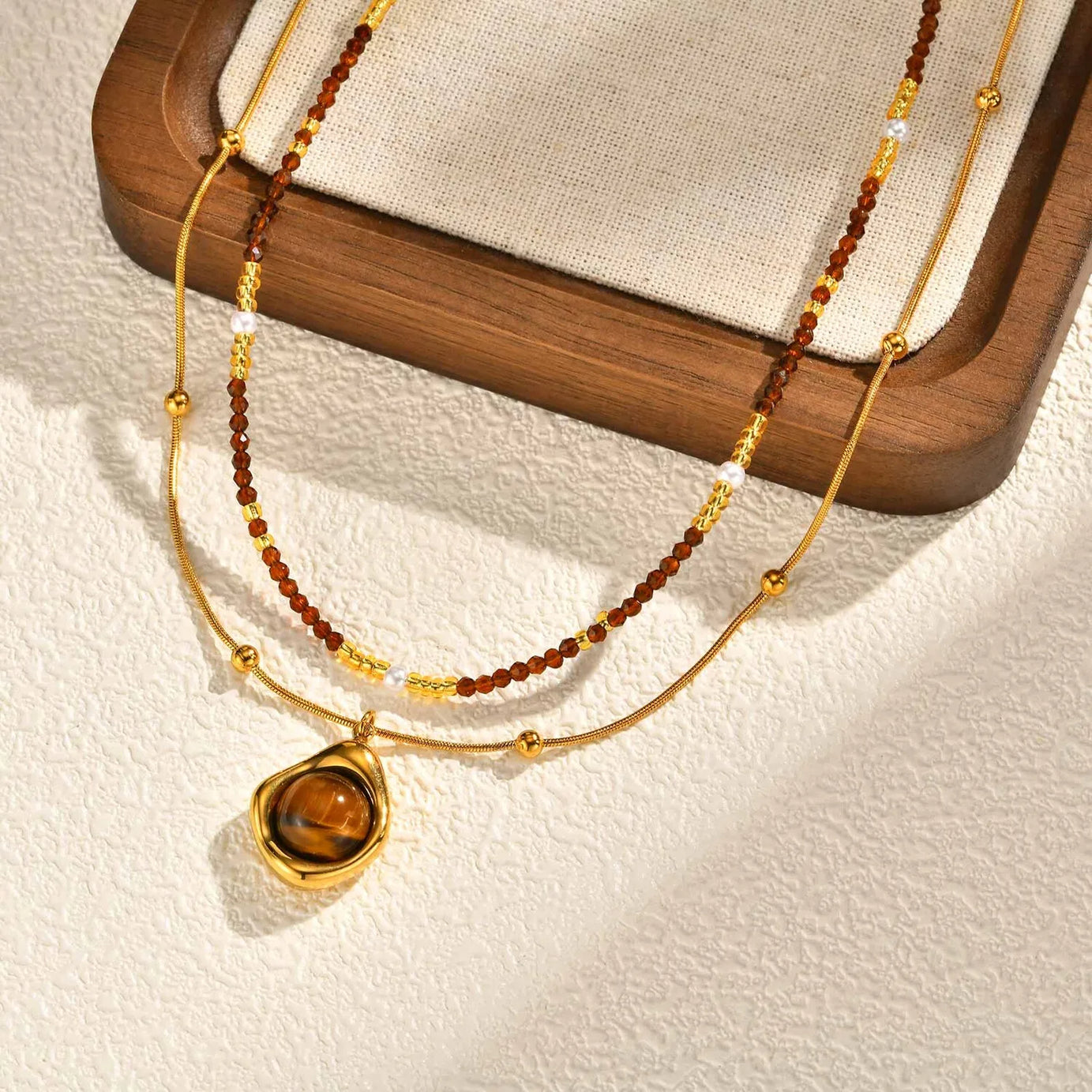 Beaded Choker Necklace for Women, 18K Gold Plated Boho Colorful Natural Stone Beads Chain Necklace stackable Handmade Jewelry - Charlie Dolly