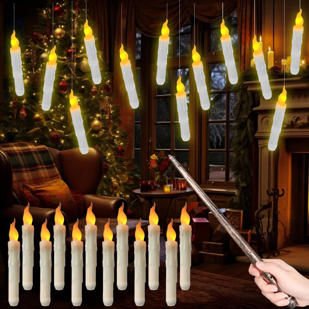 Halloween Decoration Floating LED Candles 12/24Pc Flameless Flicker Candle with Magic Wand Remote Control For Christmas Birthday