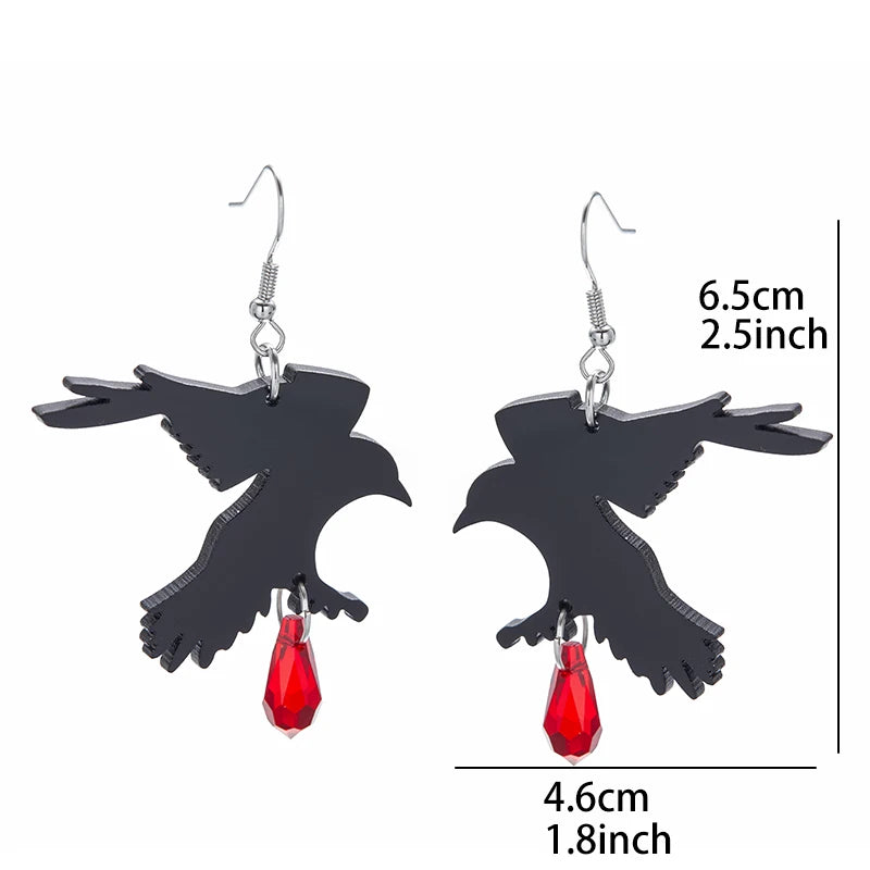 Gothic Black Romantic Crow Dangle Drop Earrings for Women Dark Halloween Jewelry Girls Cool Fashion Accessories - Charlie Dolly