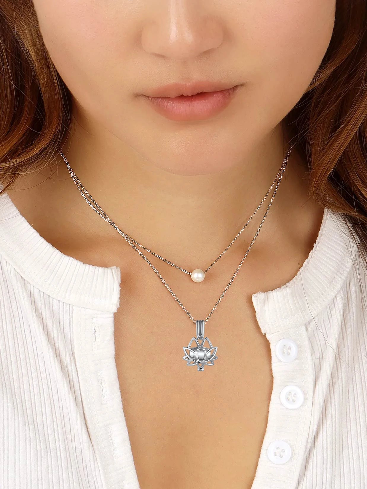 U7 Lotus Necklace Cremation Jewelry for Ashes of Love One 316L Stainless Steel Hollow Out Lotus Flower Urn Pendant 20" O-chain