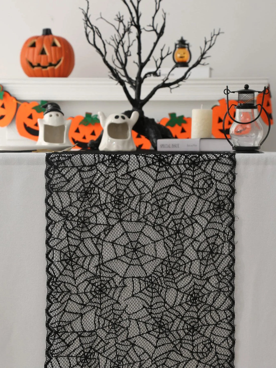 Halloween Placemat Black Lace Table Runner Cobweb Tablecloth Gothic Tabletop Decor Home Party Decorations Kitchen Dining Decor - Charlie Dolly