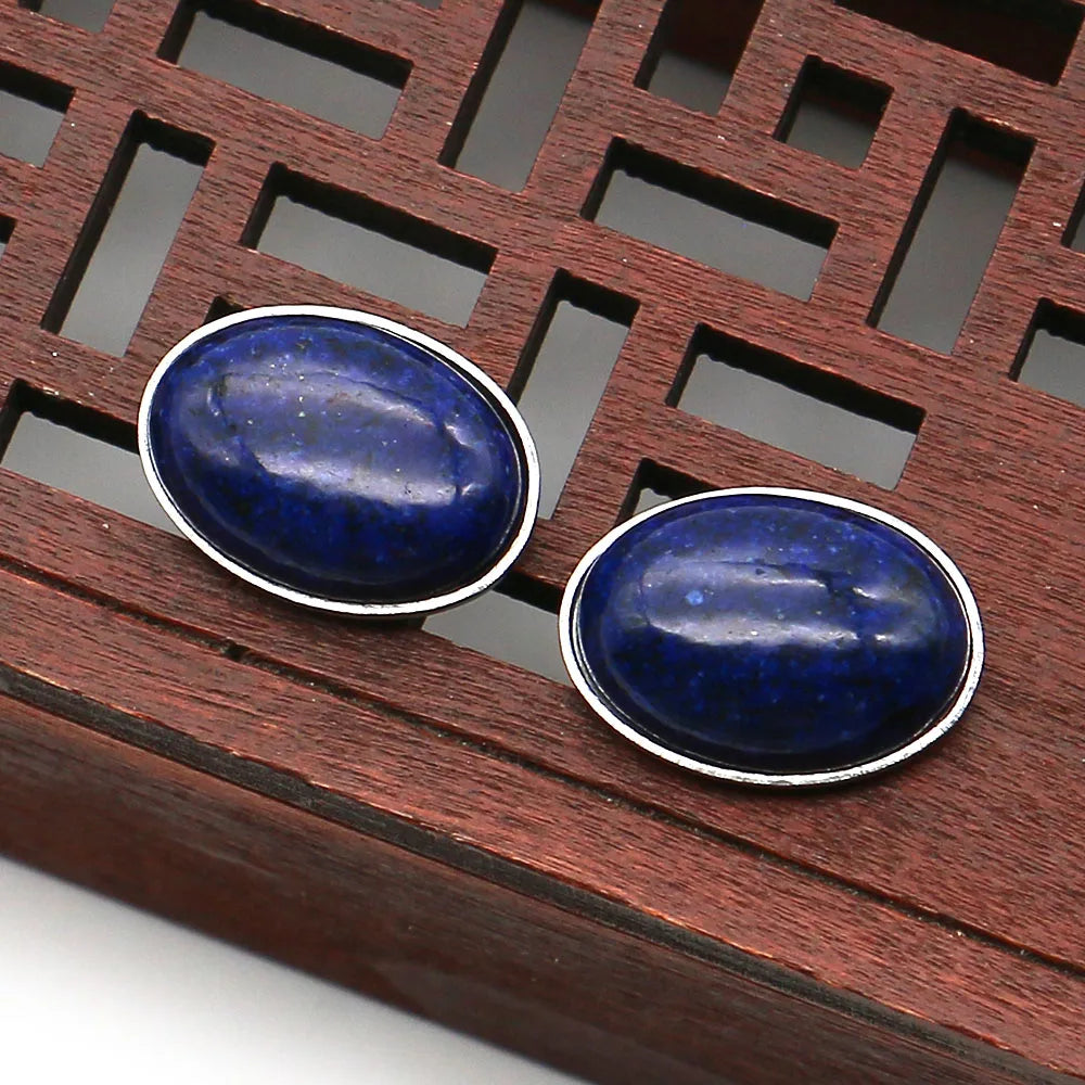 Natural Lapis Lazuli Stud Earrings Oval Shape Imitation Abalone Shell Stainless Steel Simple Ear Jewelry for Women Earring Gifts