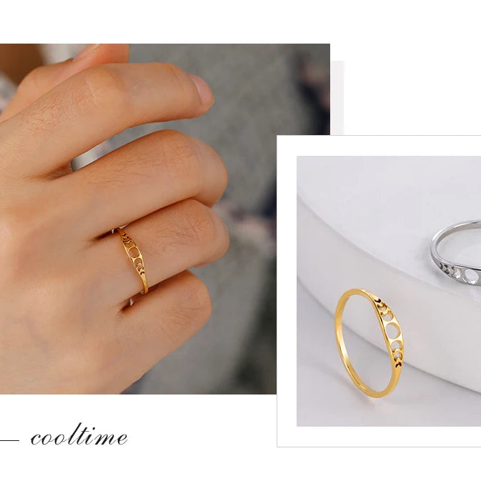 Moon Phase Couple Ring, Minimalist Stainless Steel Band Talisman