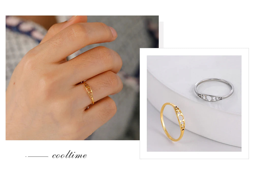 COOLTIME Moon Phase Ring for Women Stainless Steel Minimalist Couple Rings Jewelry Anniversary Gift 2026 New in Wholesale