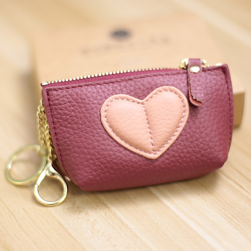 2022 Genuin Leather Heart Coin Purse Women Key Holder Ladies Cute Heart Patch Small Pouch Key Holder Leather Coin Wallet Purse - Charlie Dolly