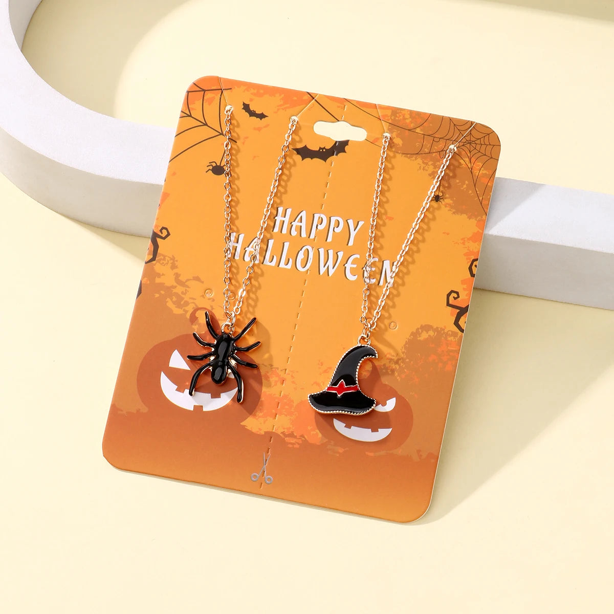 Halloween Children's Necklace Hat Pumpkin Bat Alloy Oil Drop Good Friends Versatile Collar Chain Set First Jewelry - Charlie Dolly