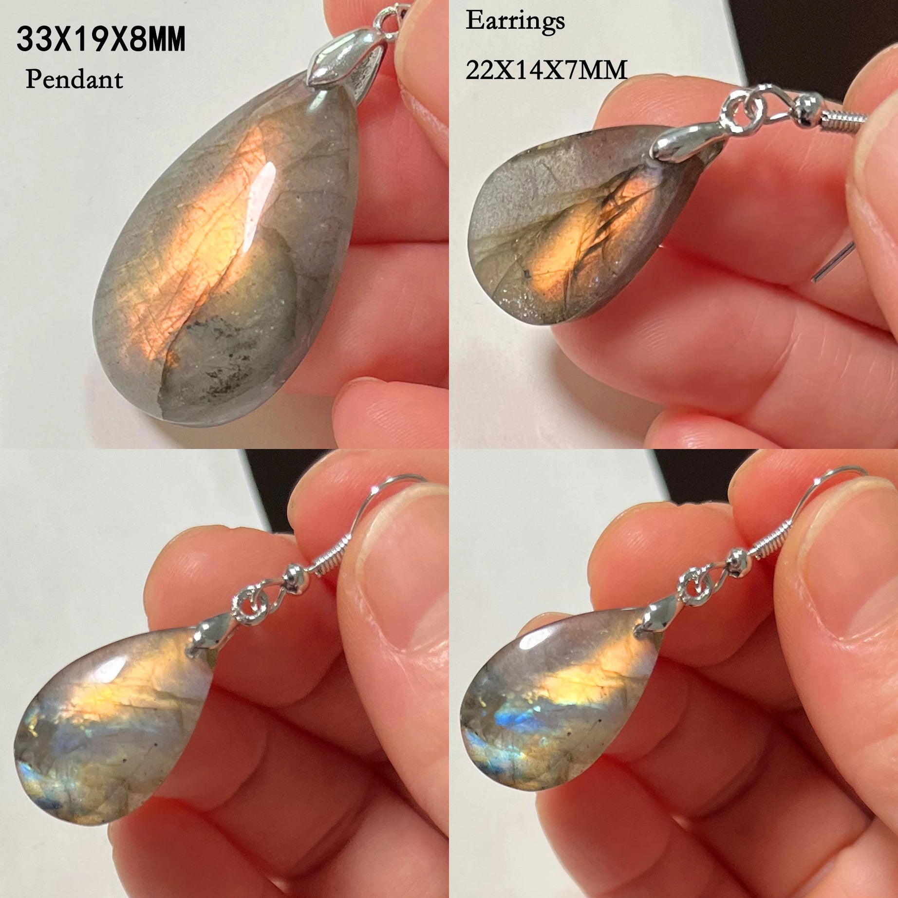 Blue Labradorite Pendant & Earrings Set, Raw Natural Stone Unisex Boho Jewelry