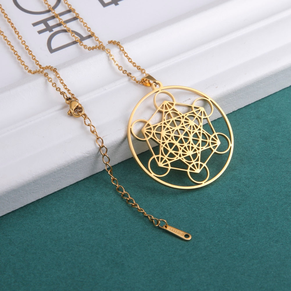 Stainless Steel Angel Seal Archangel Metatron Necklace Women Men Geometric The Secrets of the Kabbalists Garden Solomon Jewelry - Charlie Dolly