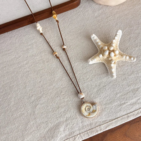 Starfish, Nautilus and Conch Wax Rope Clavicle Necklace