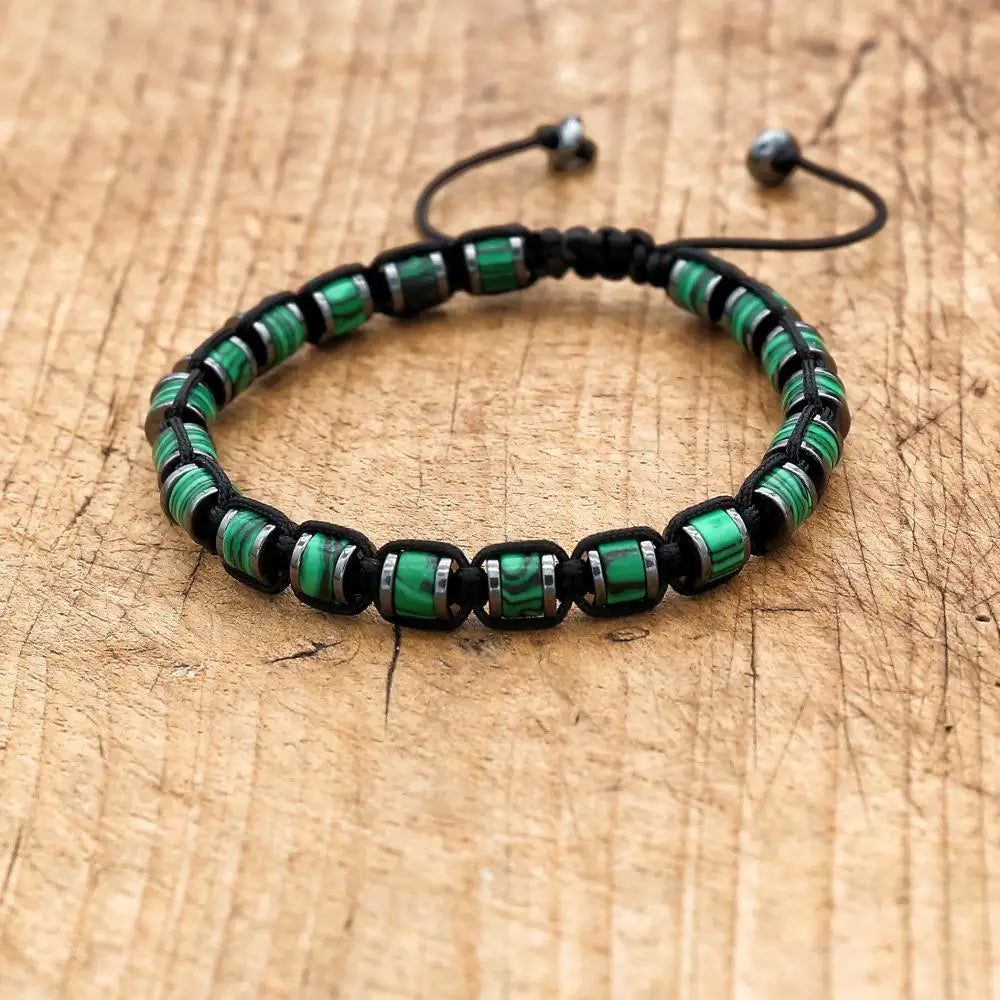 3*6mm Natural Amazonite Stone Hematite Beads Braided Bracelet Handmade Woven Boho Yoga Charm Bracelet Couple Men Jewelry