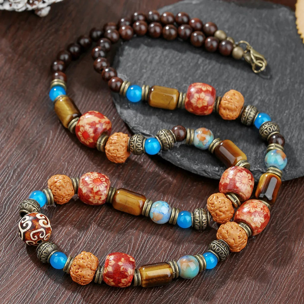 Tiger Eye Bodhi Bead Mens Necklace Jewelry