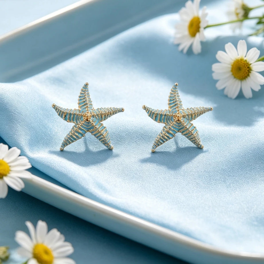 Enamel Starfish Big Statement Earrings Jewelry