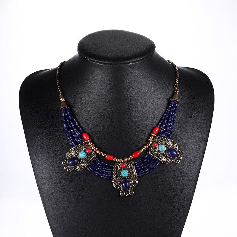 Beads Stone Handwork Choker Necklace For Women Vintage Bohemian Boho Maxi Chunky Pendant Necklace Jewelry - Charlie Dolly