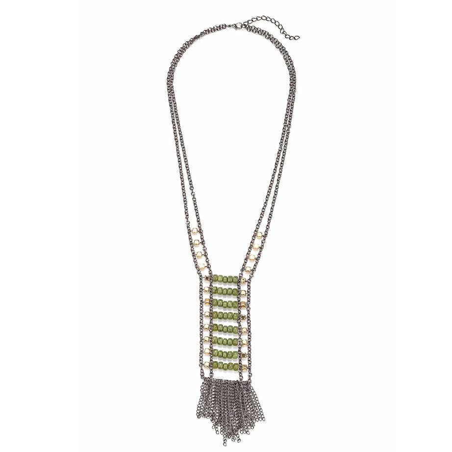 Beaded Chain Tassel Pendant Necklace Jewelry