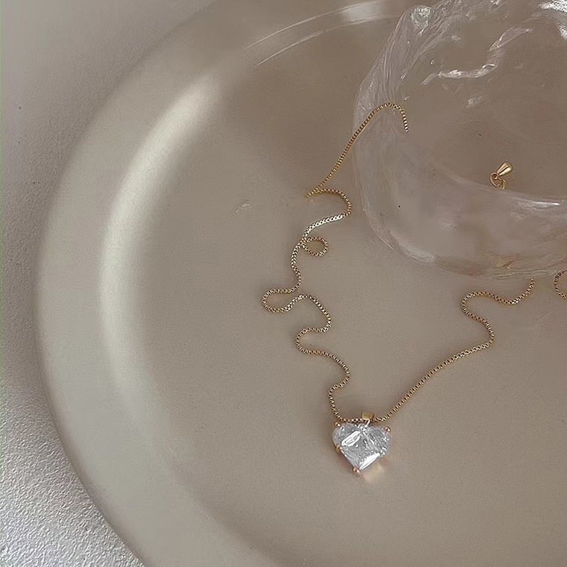 LATS 2022 New Fashion Trend Unique Design Elegant Delicate Pink Love Zircon Clavicle Necklace for Women Cute Jewelry Party Gift - Charlie Dolly