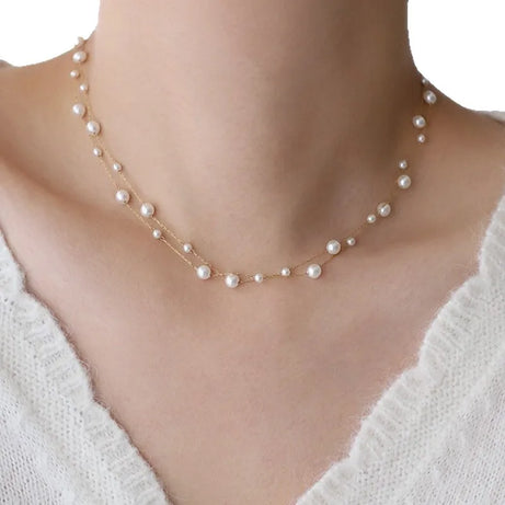 Waterproof Stainless Steel Pearl Chain Boho Choker