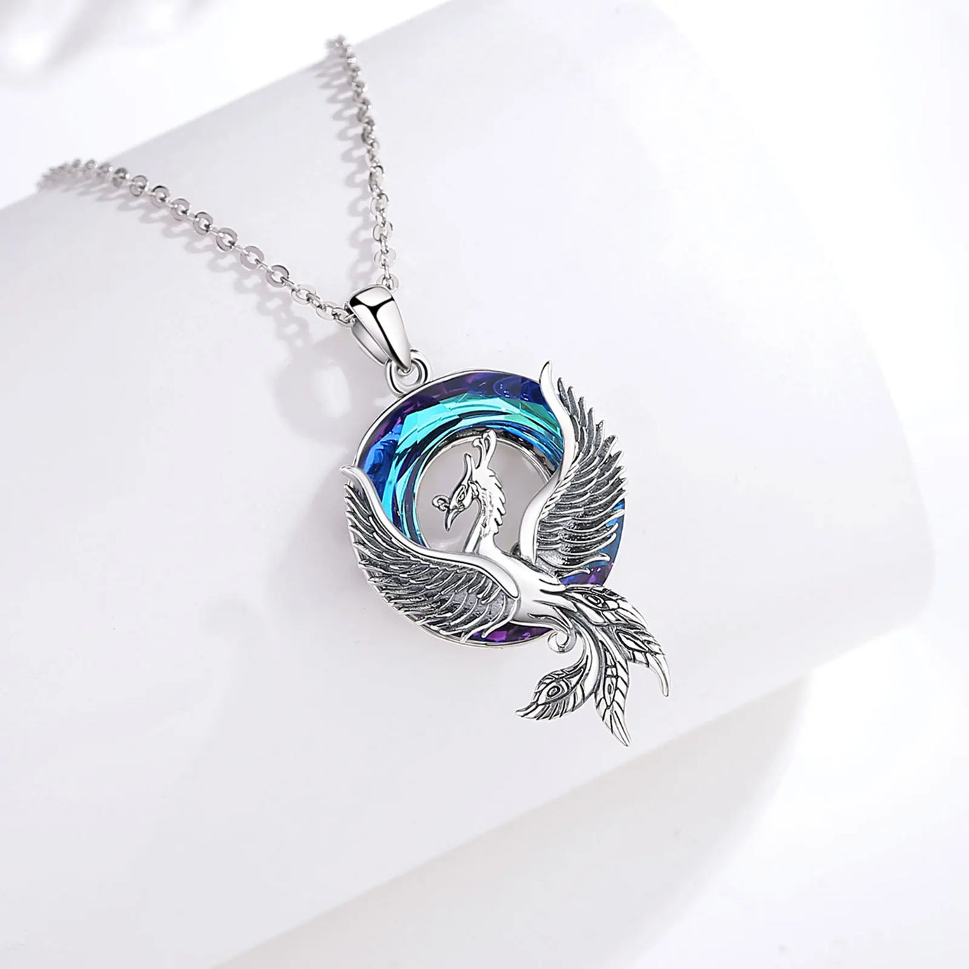 Phoenix Amulet Necklace with Austrian Crystal, S925 Sterling Silver