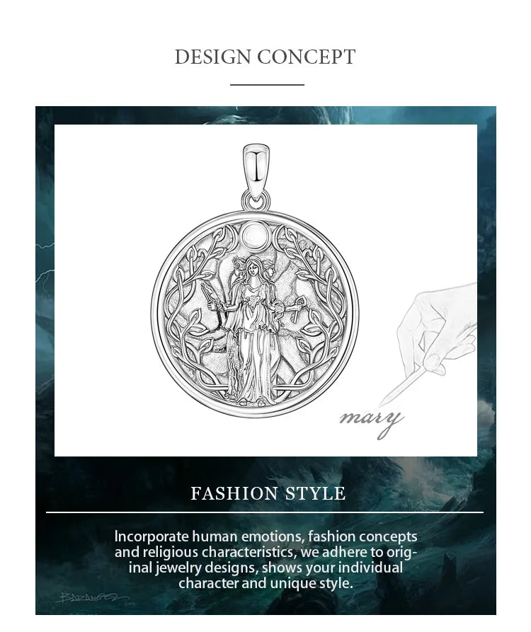 Eudora 925 Sterling Silver Triple Moon Goddess Necklace for Women Hecate Amulet Pendant Natural Abalone Jewelry Personality Gift