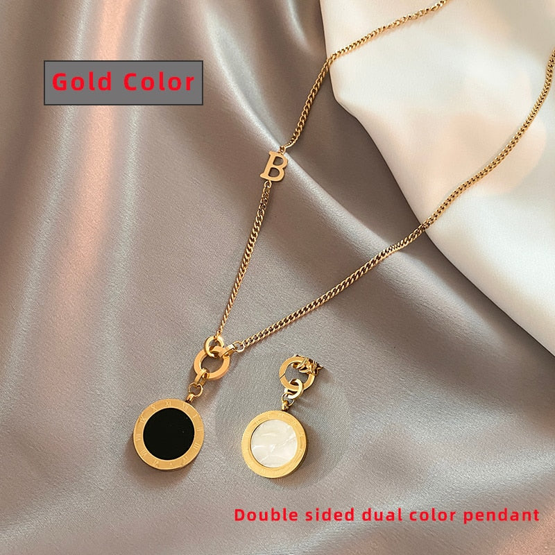 Classic Fashion Stainless Steel Roman Digital Wafer Pendant Necklace 2022 Fashion Jewelry Christmas Party Women's Sexy Necklace - Charlie Dolly