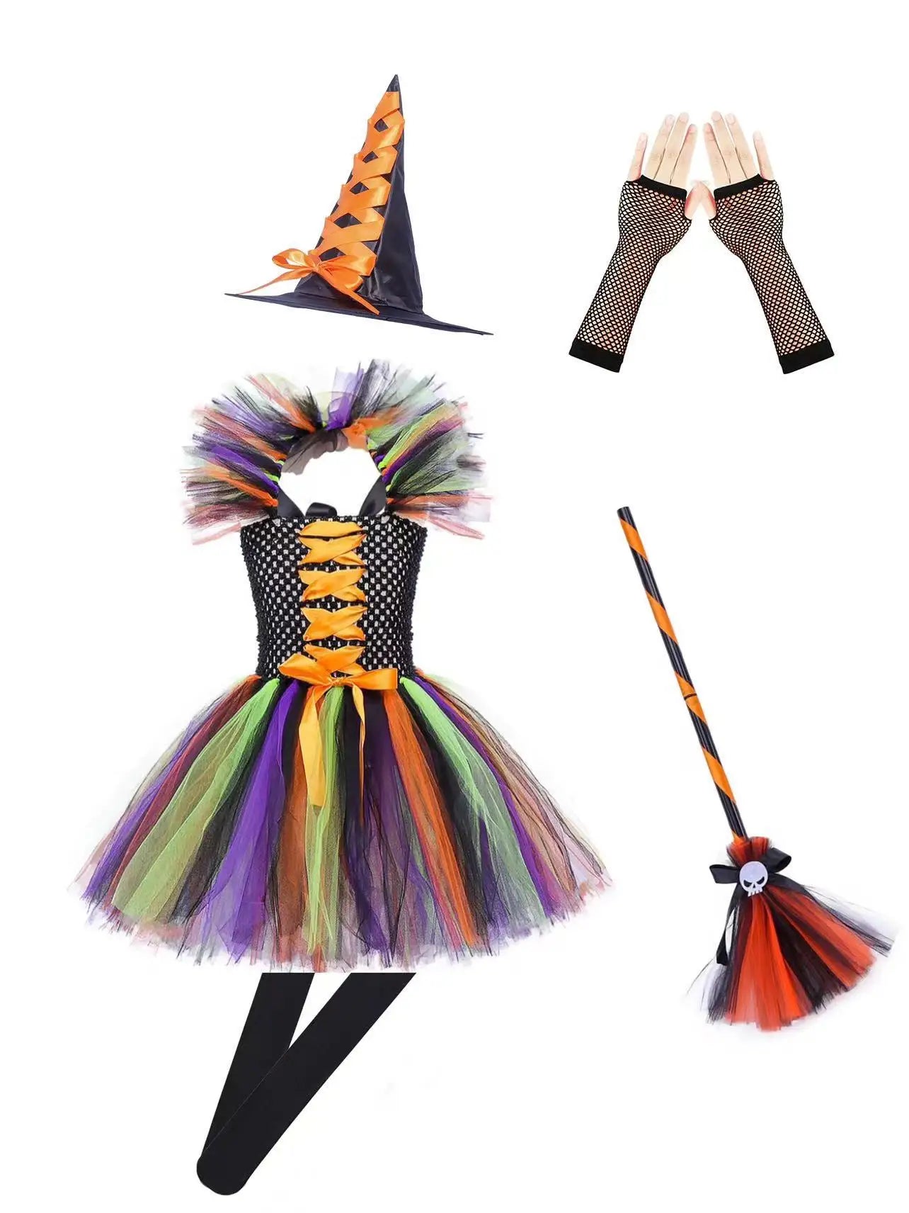 Halloween New Witch Dress Cosplay Costume Dress for Girl Carnival Party Dress Hat Broom Fancy Clothes Suit - Charlie Dolly