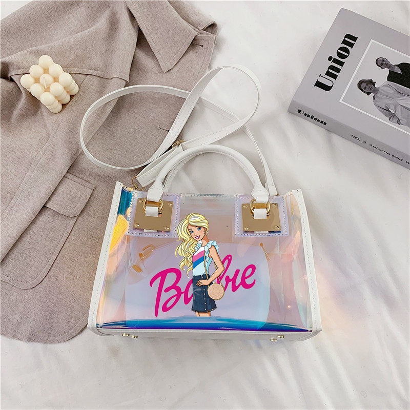 Barbie Princess Summer Transparent Handbag Anime Y2K Girls Lasers Beach Bag Shoulder Bag Ladies Tote Bags Pu Messenger Organizer - Charlie Dolly