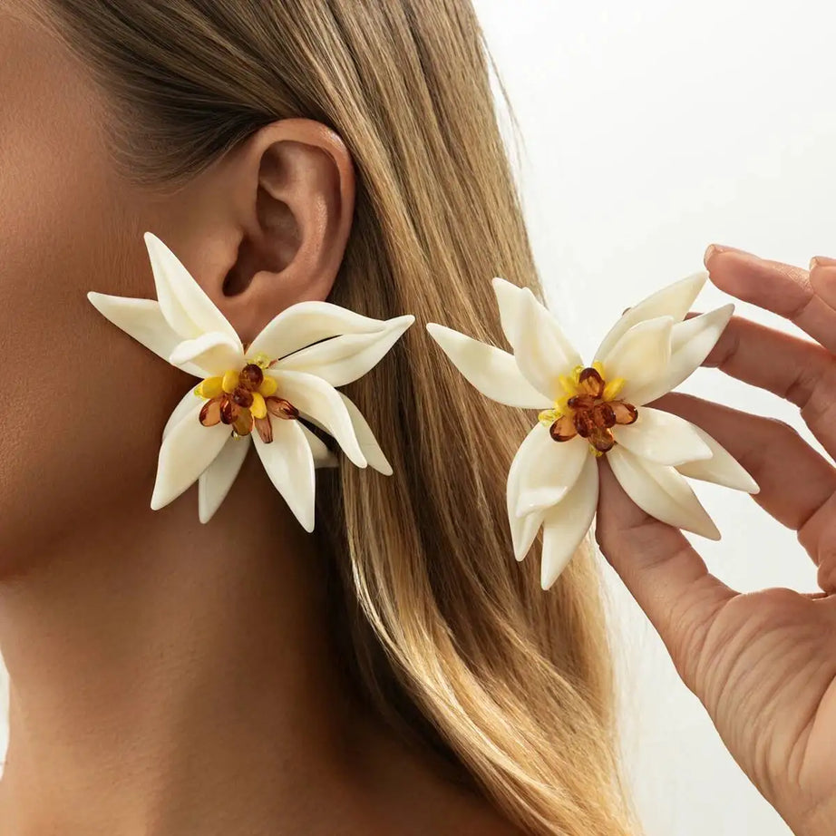 Large Petal Flower Drop Earrings Jewelry