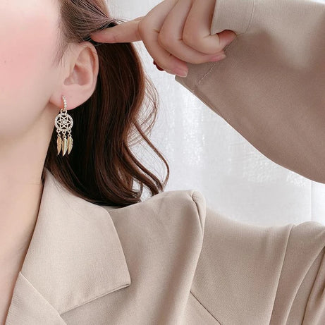 Dream Catcher Feather Tassel Drop Earrings Jewelry