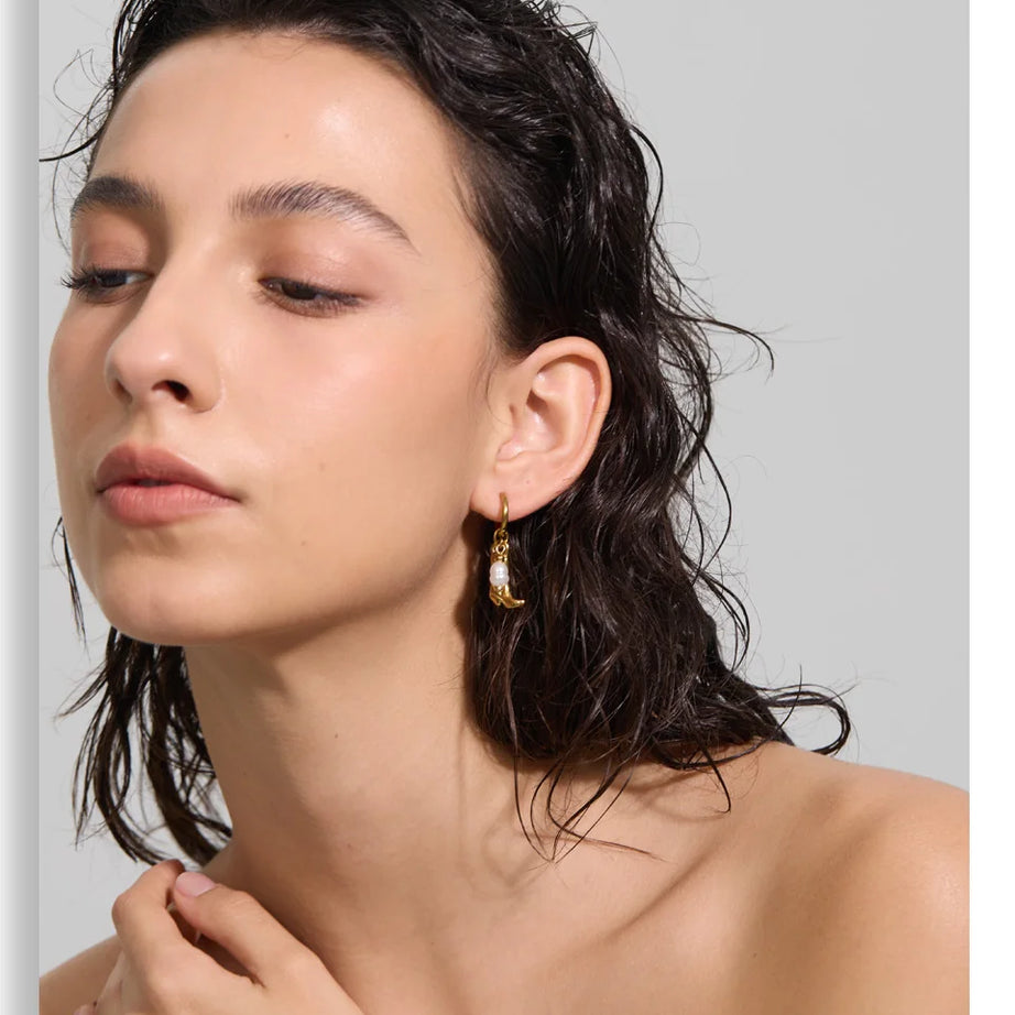 Natural Tiger Stone Boot Charm Drop Hoop Earrings, Stainless Steel Vintage Jewelry