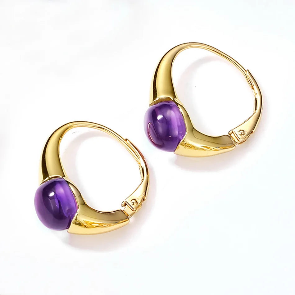 ALLNOEL 925 Silver Hoop Drop Earrings For Women Colorful Amethyst Citrine Crystal Candy Gold Color Fine Jewelry Gifts Wholesale
