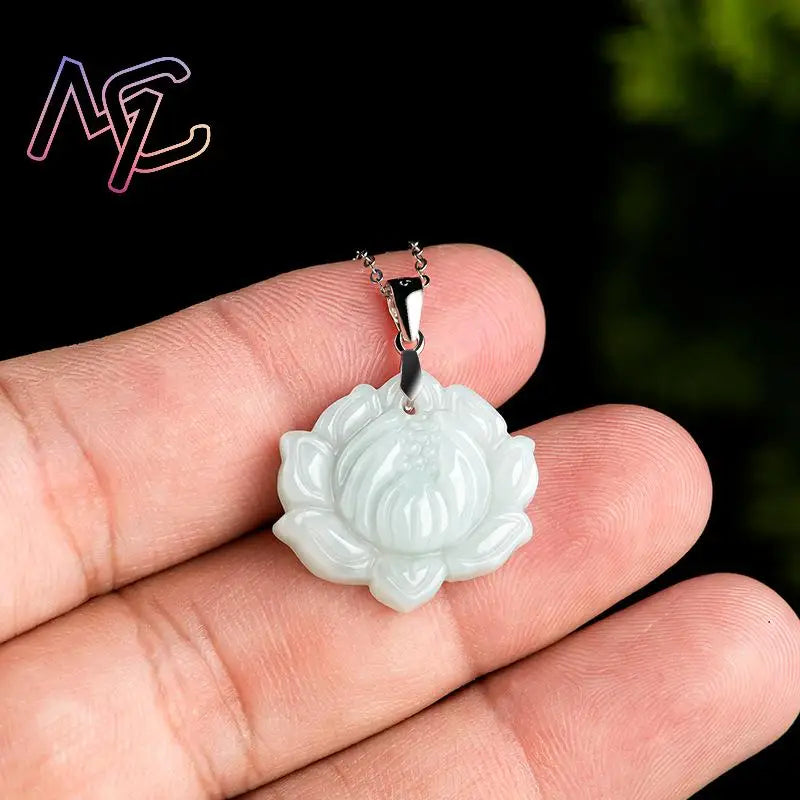Myanmar Jadeite Lotus Pendant Necklace Lucky Designer Carved Amulet Stone Gifts for Women Talismans Luxury Burmese Jade