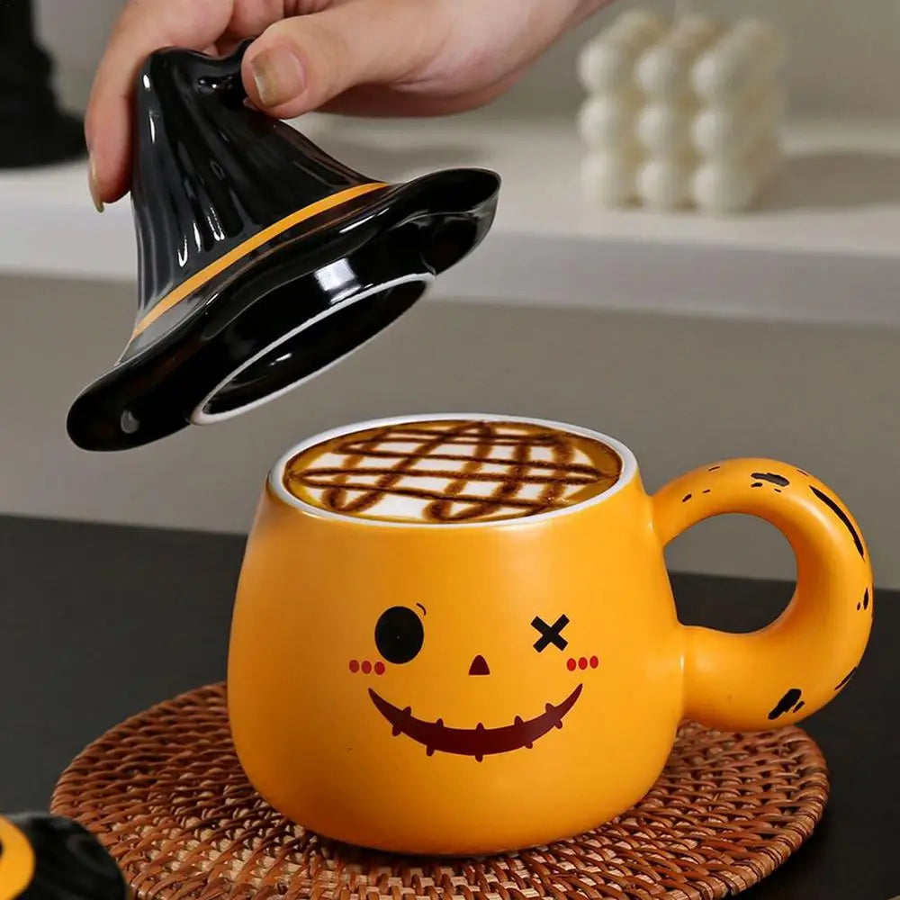 Halloween Ceramic Cup Ghost Mug Creative Cute Couple Mug Gift Afternoon Tea Breakfast Milk Cup Home Office Drinking cup With Lid - Charlie Dolly