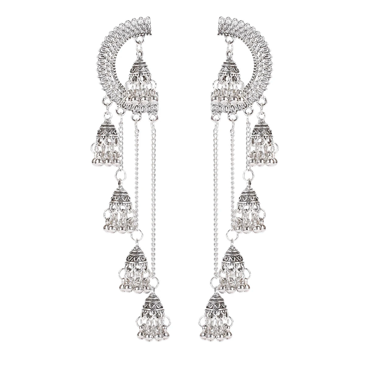 Indian Jhumka Earrings Gold Sliver Color Big Bells Drop Long Tassel Earring For Women Boho Gypsy Jewelry Gift