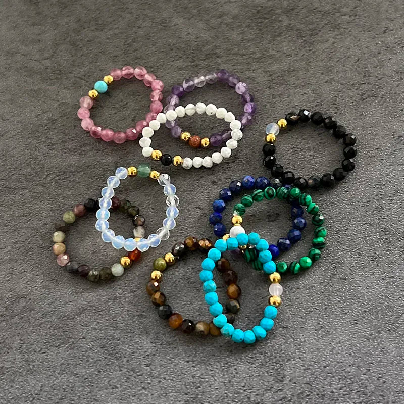 Boho Natural Stone Party Rings For Women Girls Trendy Handmade Jewelry Gift Amethyst Turquoise Tigereye Statement Ring Wholesale