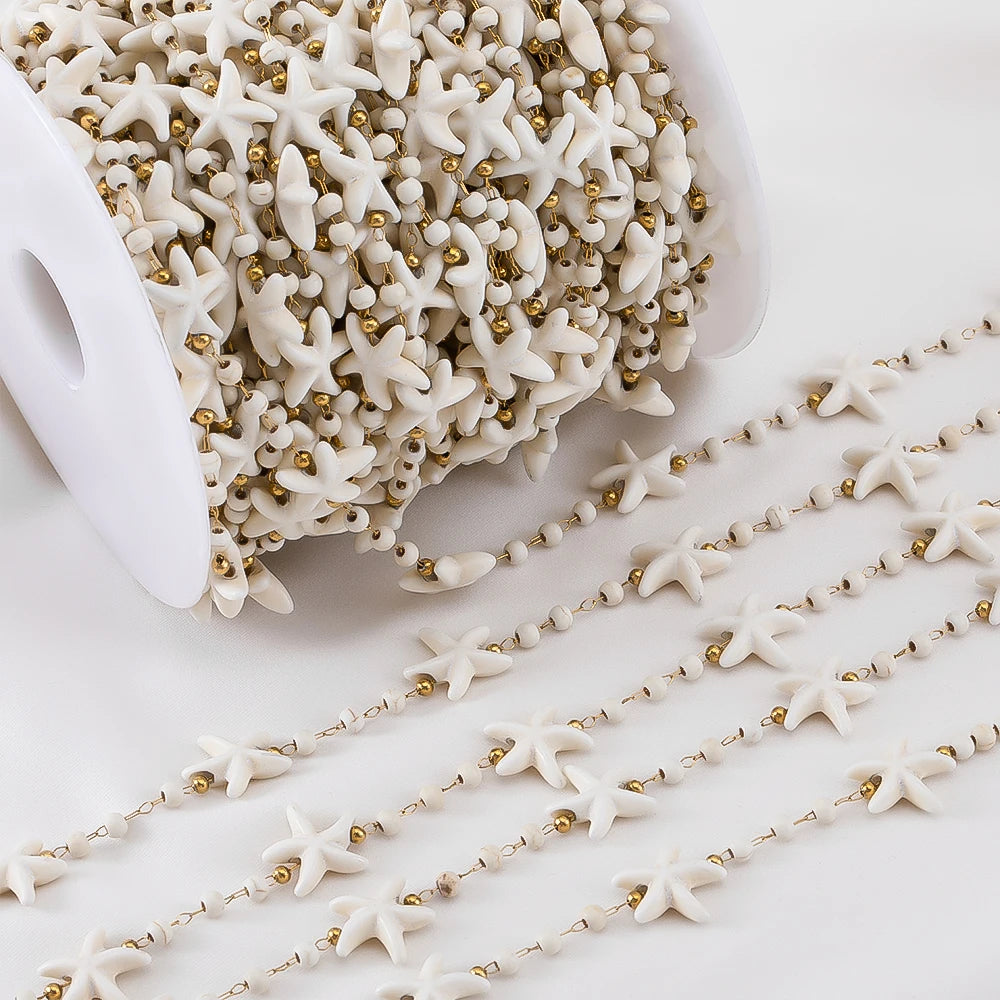 1Metre Stainless Steels White Natural Stone Starfish Beaded Chain Boho Bracelet Neckalce Beach Holiday Jewelry Making Components