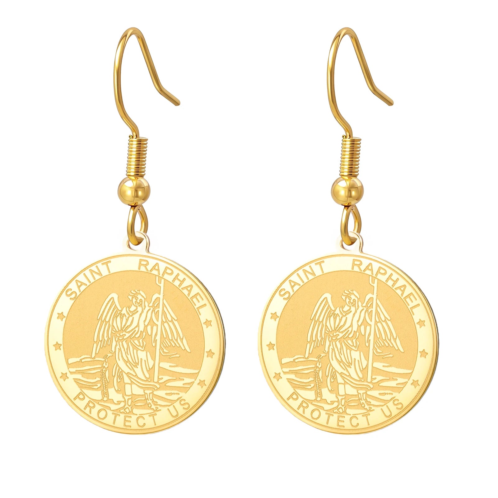 LIKGREAT Archangel Raphael Earrings for Women Spiritual Gift or Protection Healing Travel Safe Jewelry Stainless Steel Accessory