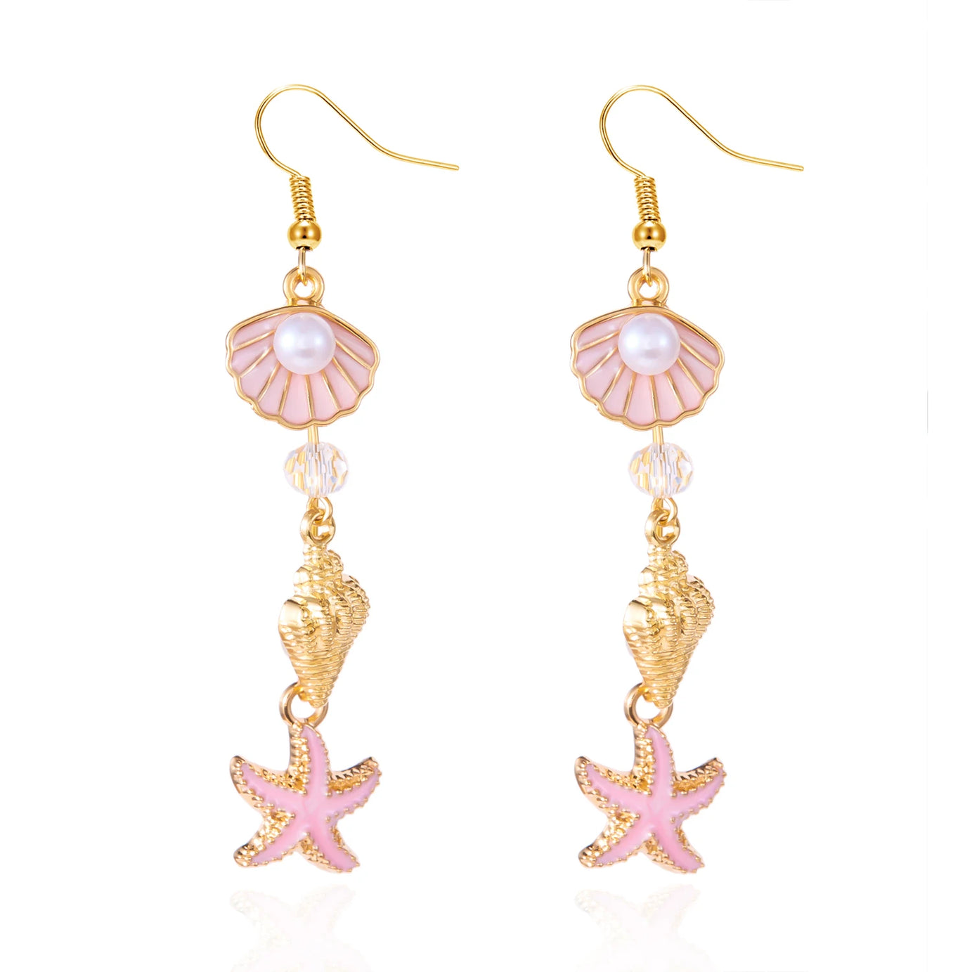 Ocean Style Shell, Starfish and Conch Enamel Drop Earrings