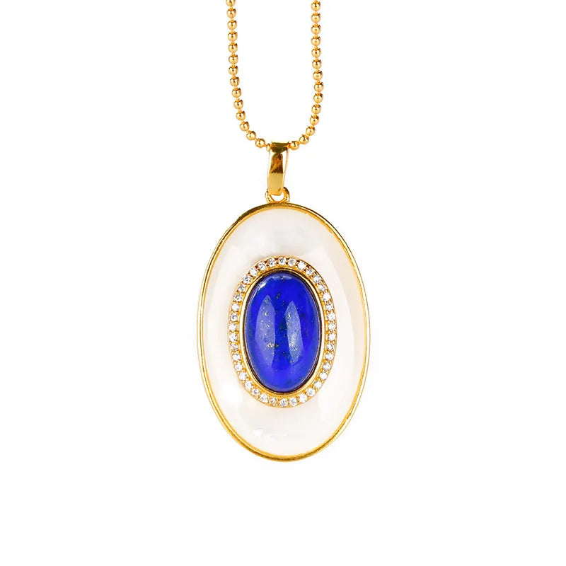 S925 Silver Lapis Lazuli White Shell Suit Earrings Necklace Pendant Light Luxury Fashion New Temperament Elegant Female