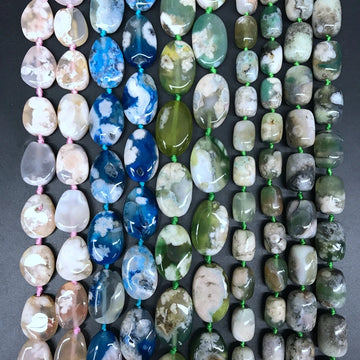 15.5" Strand Raw Sakura Agates Loose Beads,Freeform Natural Pink/Blue/Green Stone Nugget Slab Pendants Boho Jewelry Making