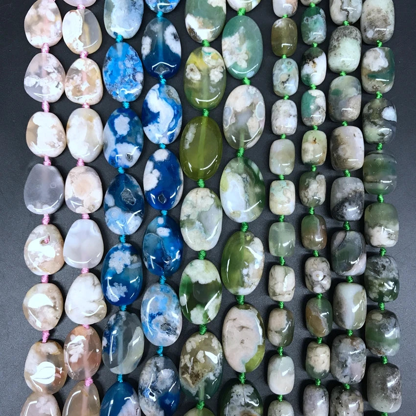 15.5" Strand Raw Sakura Agates Loose Beads,Freeform Natural Pink/Blue/Green Stone Nugget Slab Pendants Boho Jewelry Making