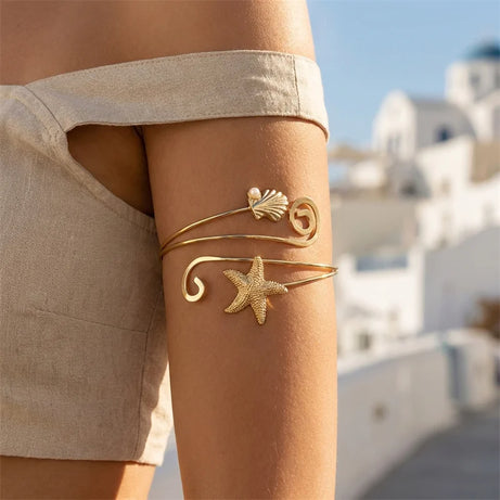 Starfish, Conch and Pearl Spiral Wave Upper Arm Cuff