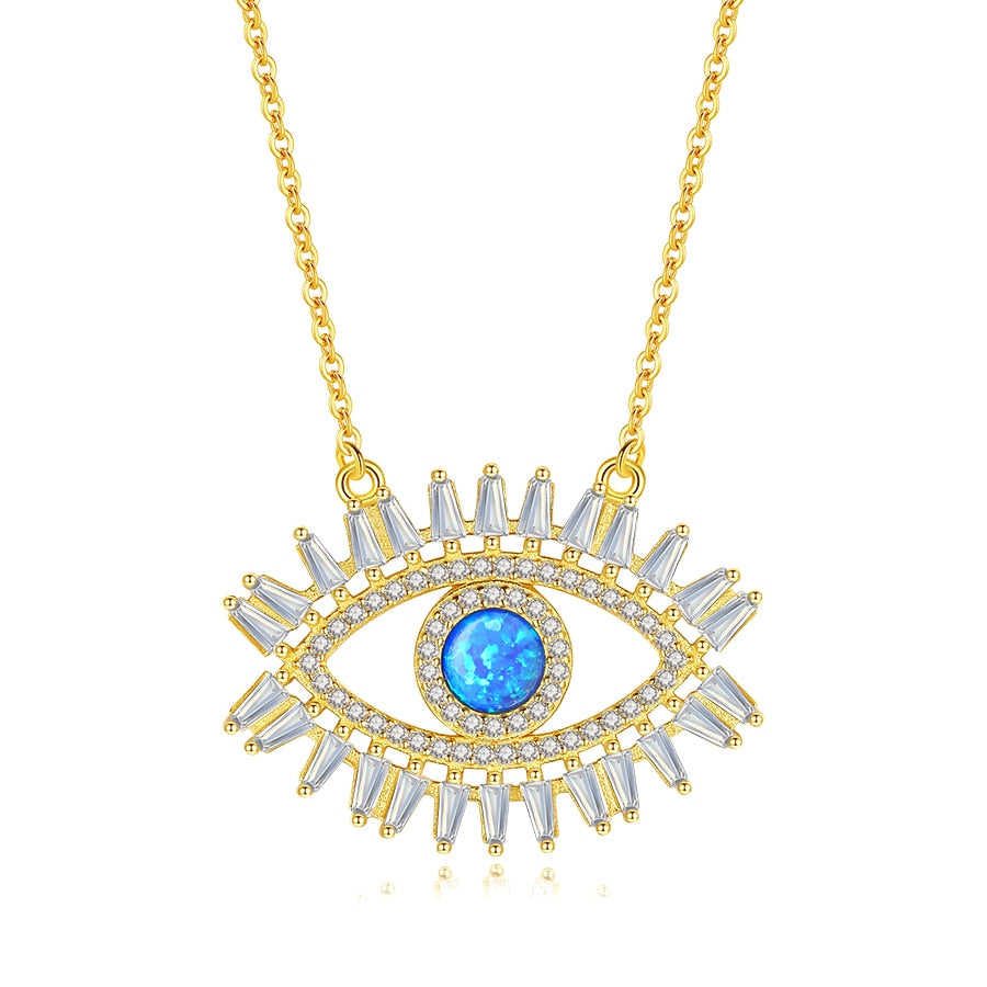 KALETINE 925 Sterling Silver Evil Eye Necklaces Women Gift Crystal CZ Lucky Turkish Blue Eye CZ Necklace Fine Turkey Jewelry - Charlie Dolly