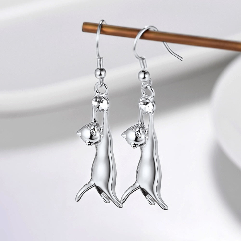 U7 Cat Dangle Earrings For Women Girls Rhinestone Jewelry Best Gift for Cat Person Cute Pet Animal Hook Earring E374 - Charlie Dolly