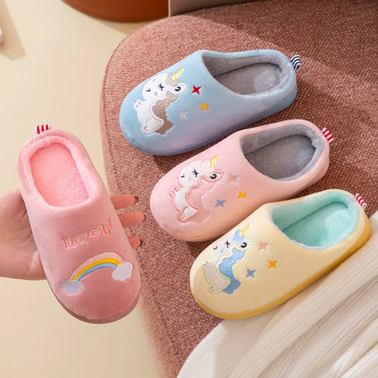 Child Cotton Shoes Kids Winter Slippers Boys And Girls Baby Cute Unicorn Warm Shoes Thickening Large Children Home Slippers - Charlie Dolly